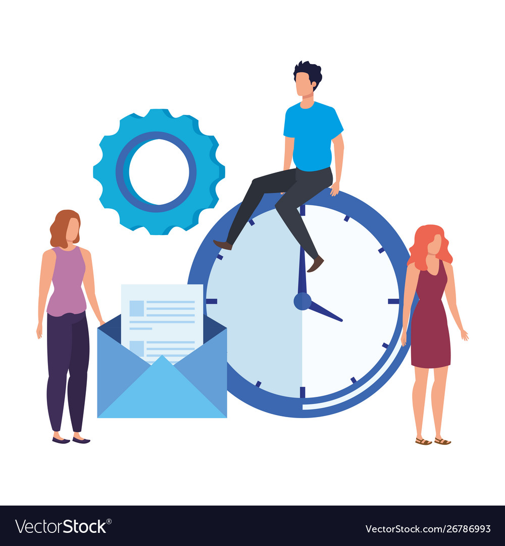 Group people with time clock characters