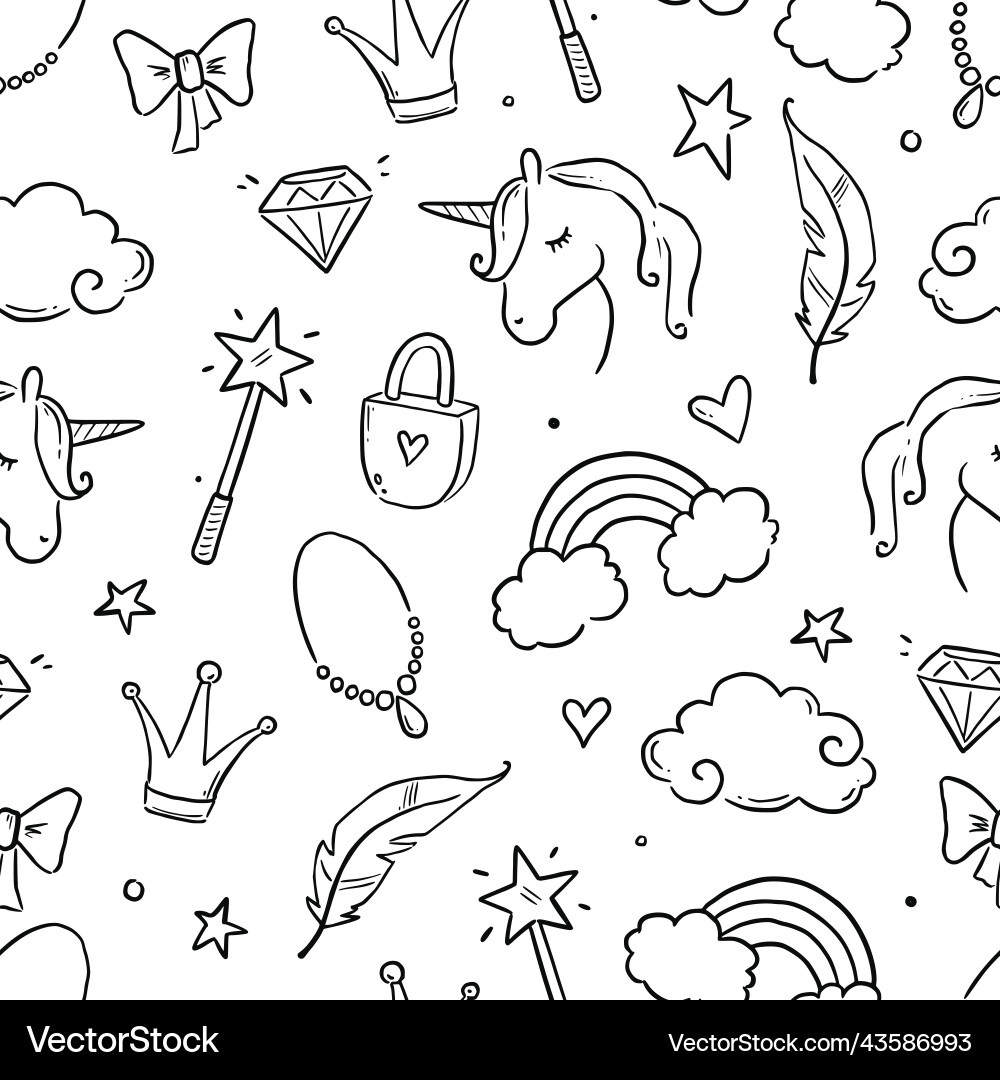 Hand drawn princess doodle seamless pattern Vector Image