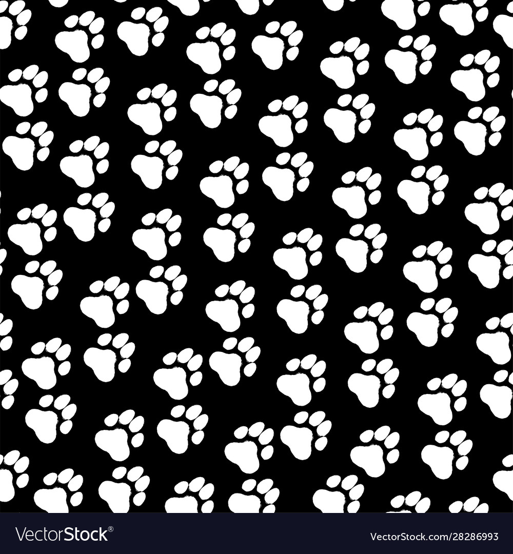 Ink hand drawn seamless pattern with dog paws