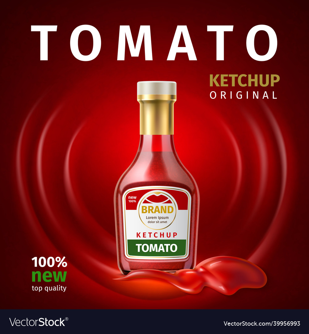 Realistische Tomatensauce Verpackung Poster 3d Flasche vector image Realistische Tomatensauce Verpackung Poster 3d Flasche