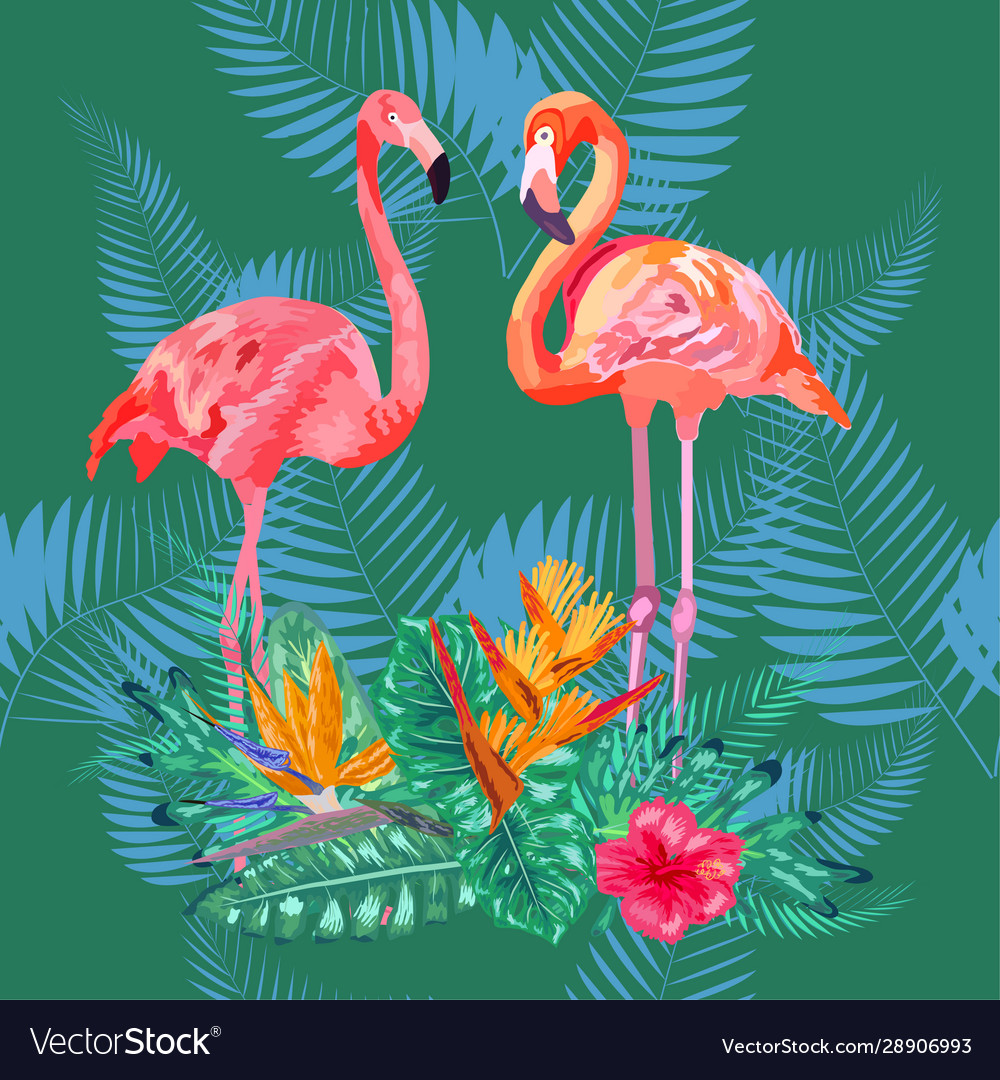 Seamless graphic pattern flamingos in love