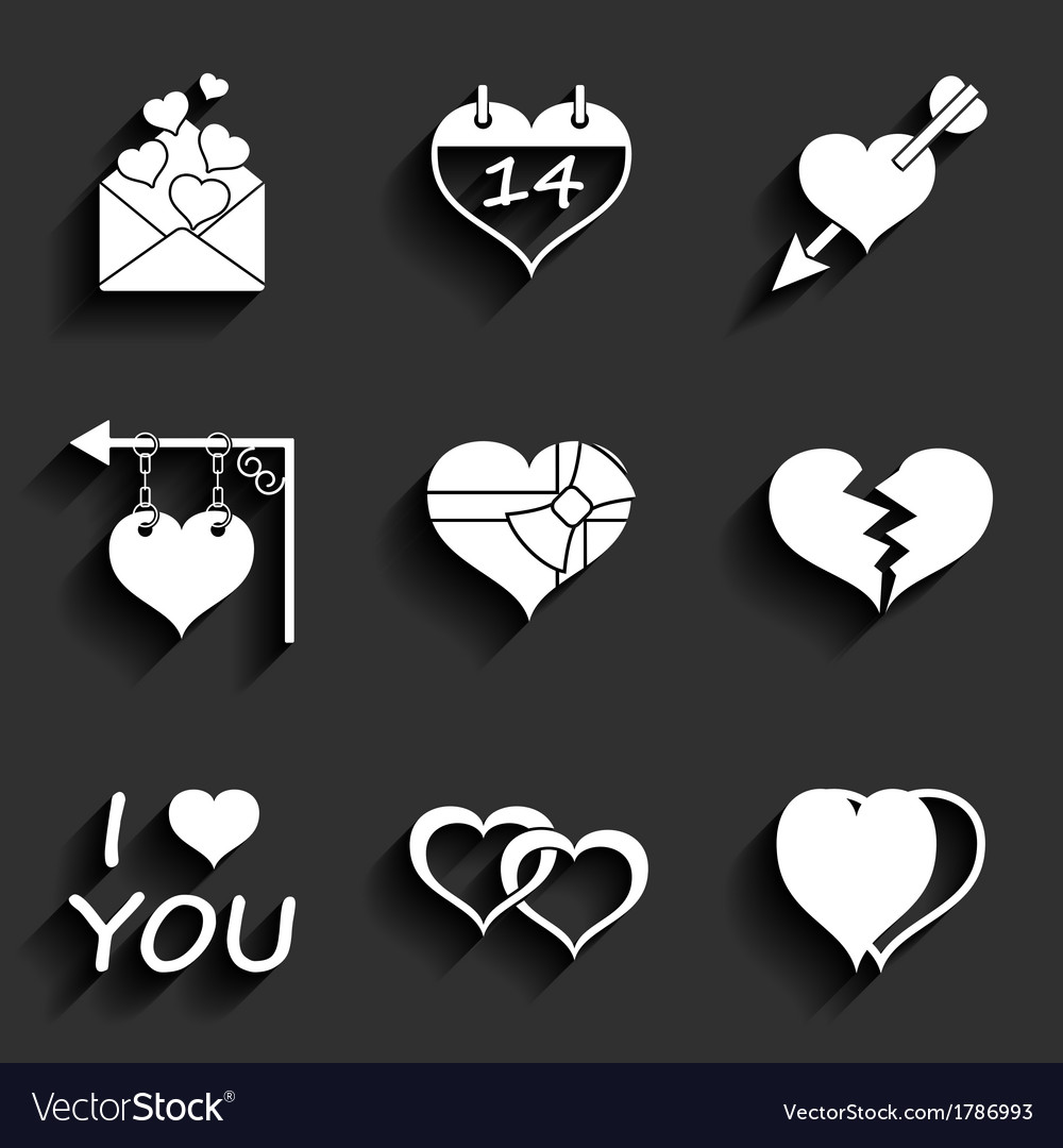 Set icons of valentines day red hearts signs