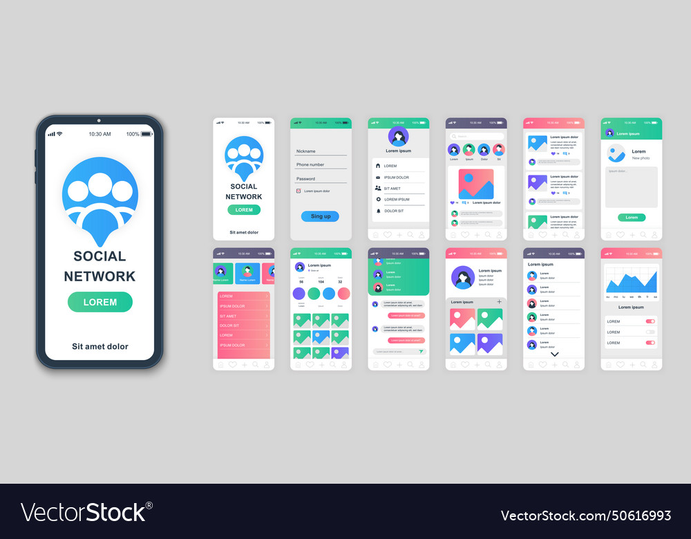 Social network mobile app screens set for web Vector Image