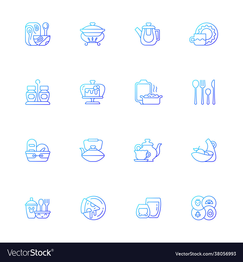 Trendy tableware gradient linear icons set