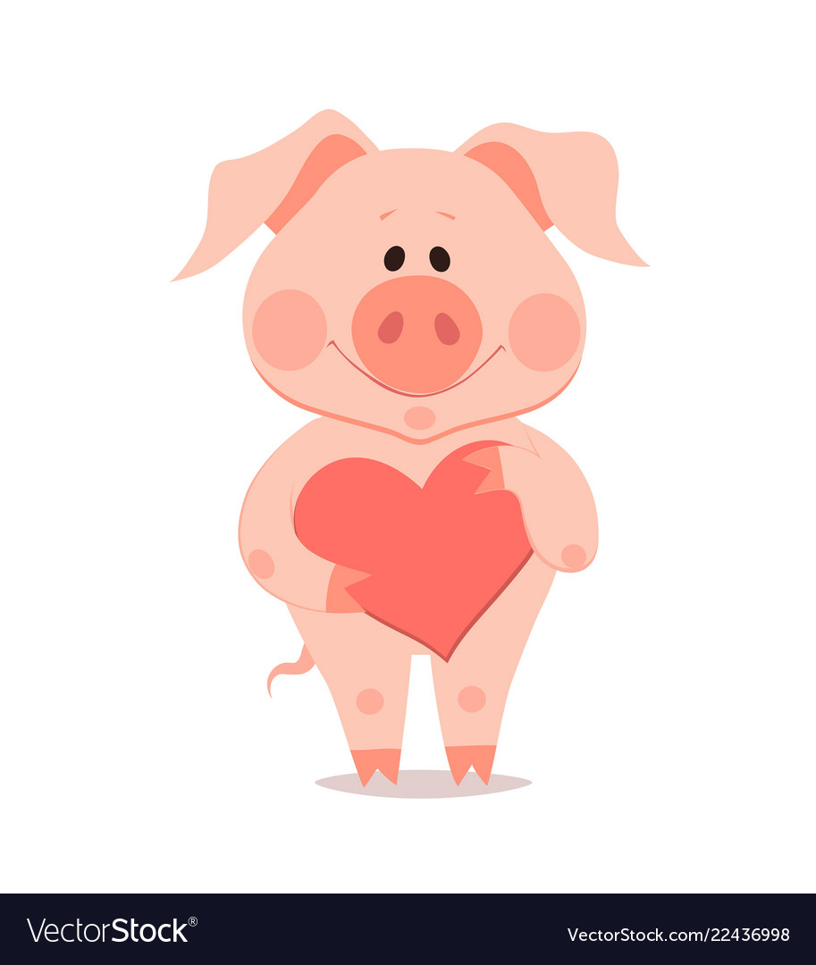 Cartoon little pig with heart in hand the year of Vector Image