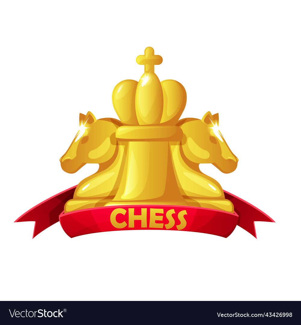 Chess icon with figures and red ribbon Royalty Free Vector