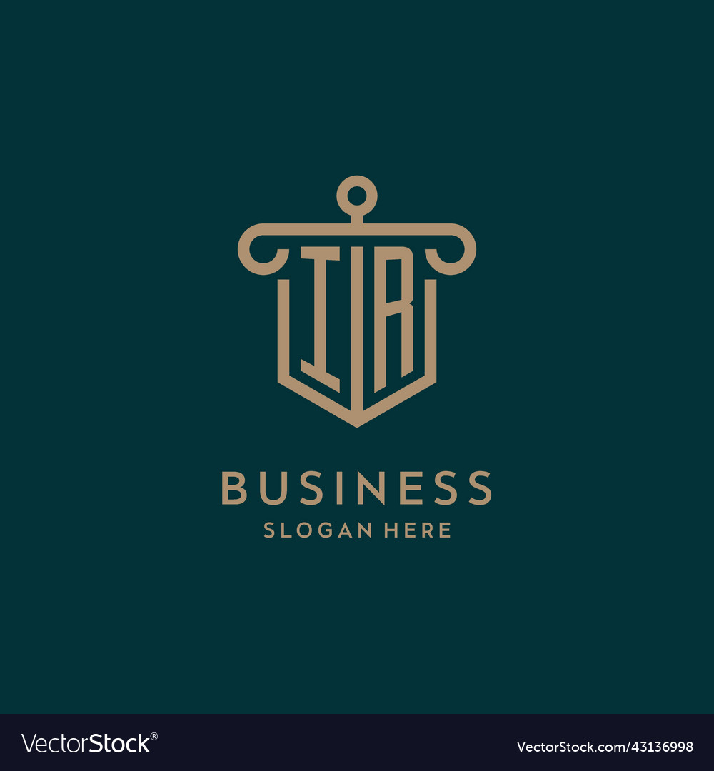 Ir monogram initial logo design with shield