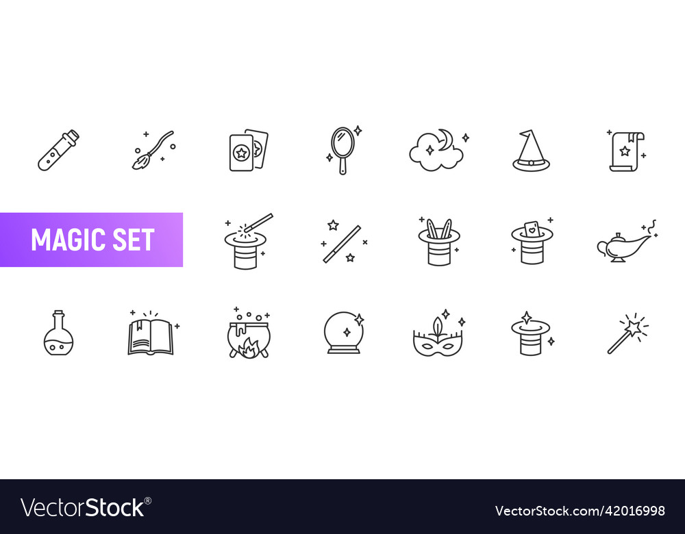 Magic surprise line icon set outline Royalty Free Vector