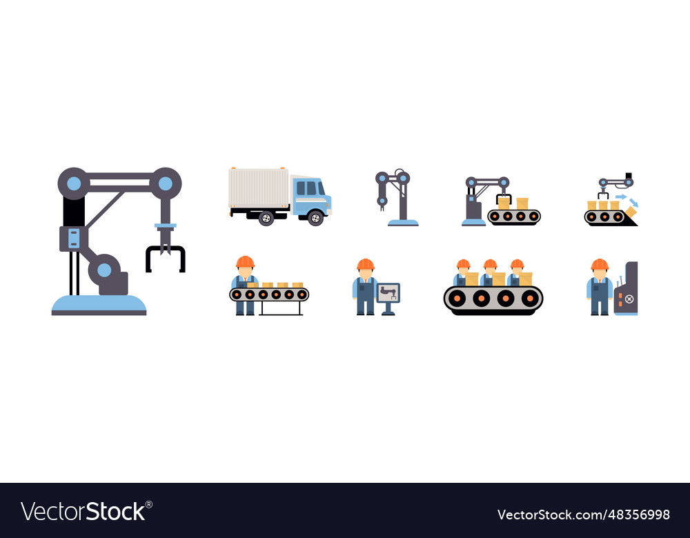Production process with machine operator man in Vector Image