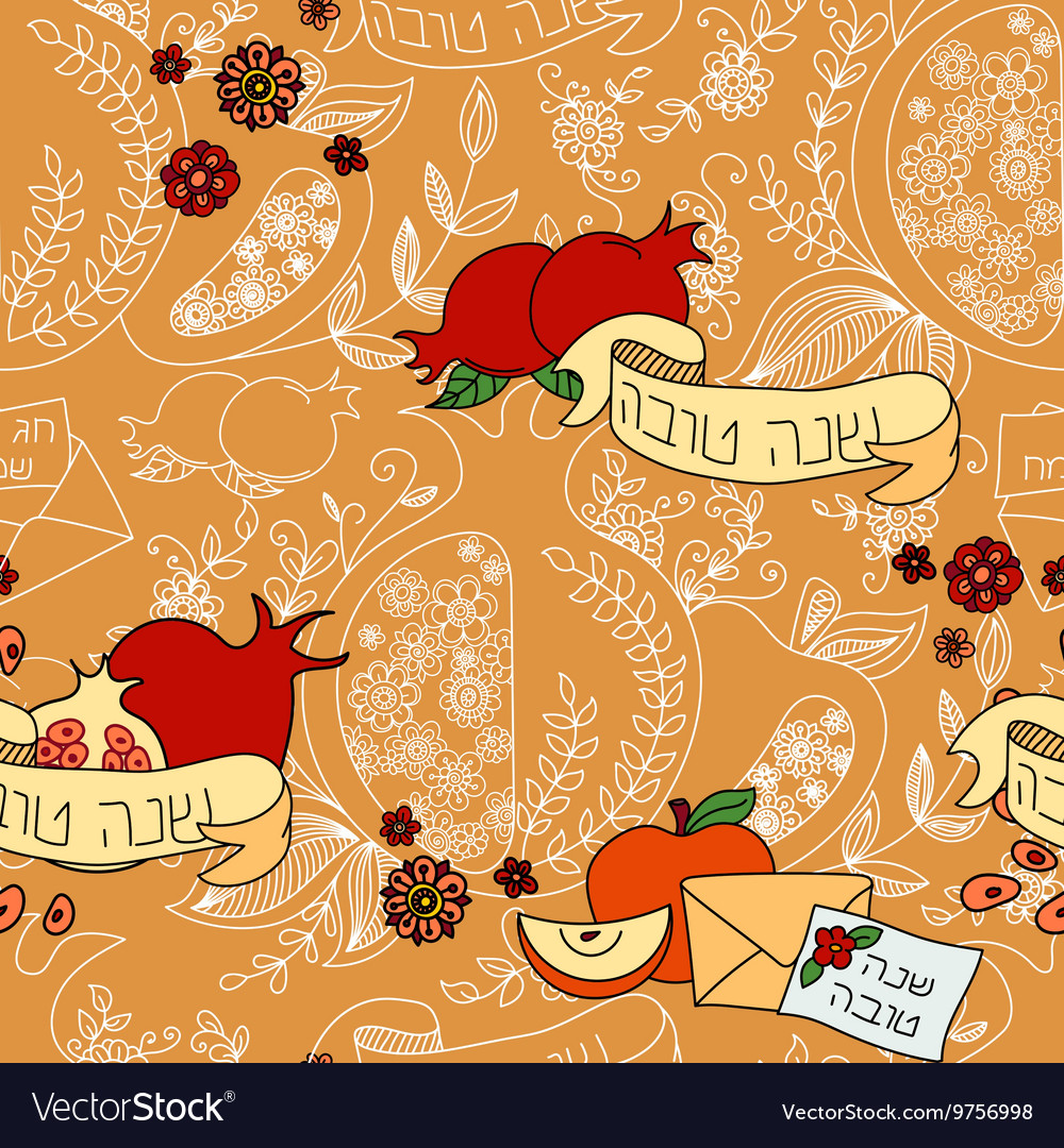 Seamless pattern with apples and honey hand