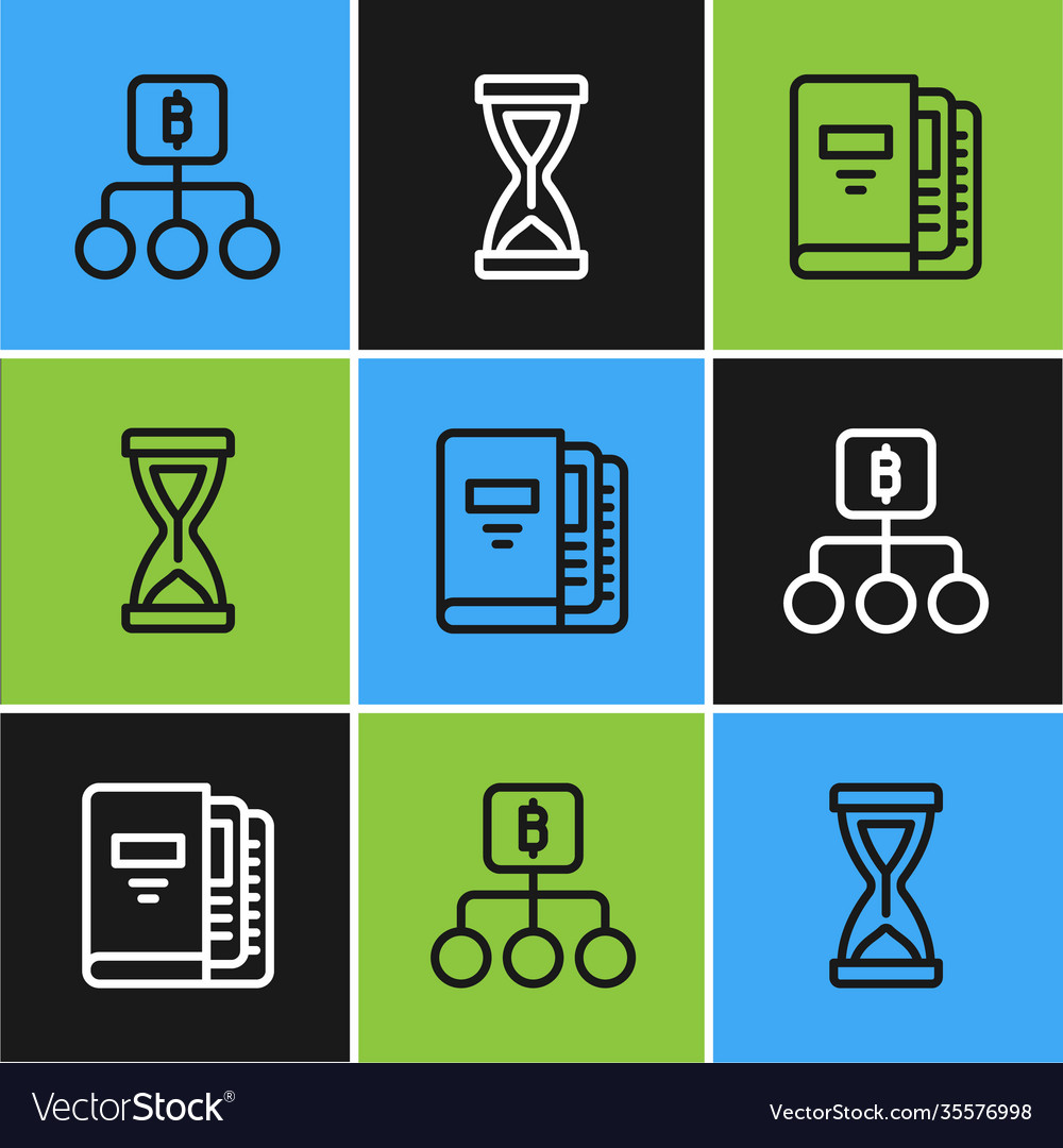 Set line blockchain technology bitcoin office vector image Set line blockchain technology bitcoin office