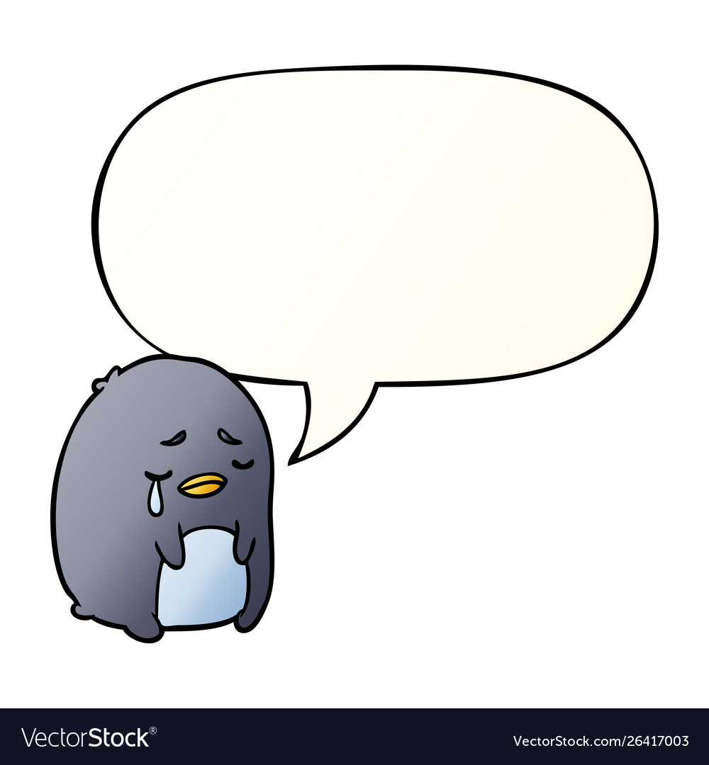 Cartoon crying penguin and speech bubble