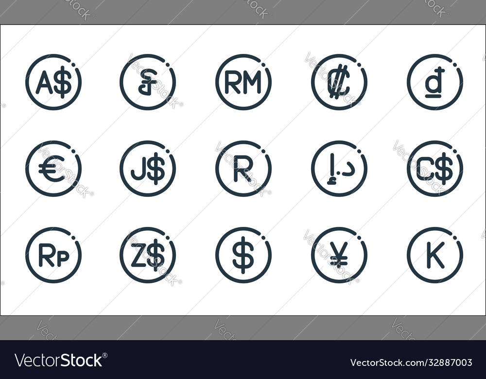 Currency line icons linear set quality vector image Currency line icons linear set quality