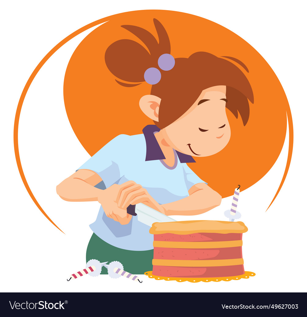 Girl cutting cake for internet and mobile website