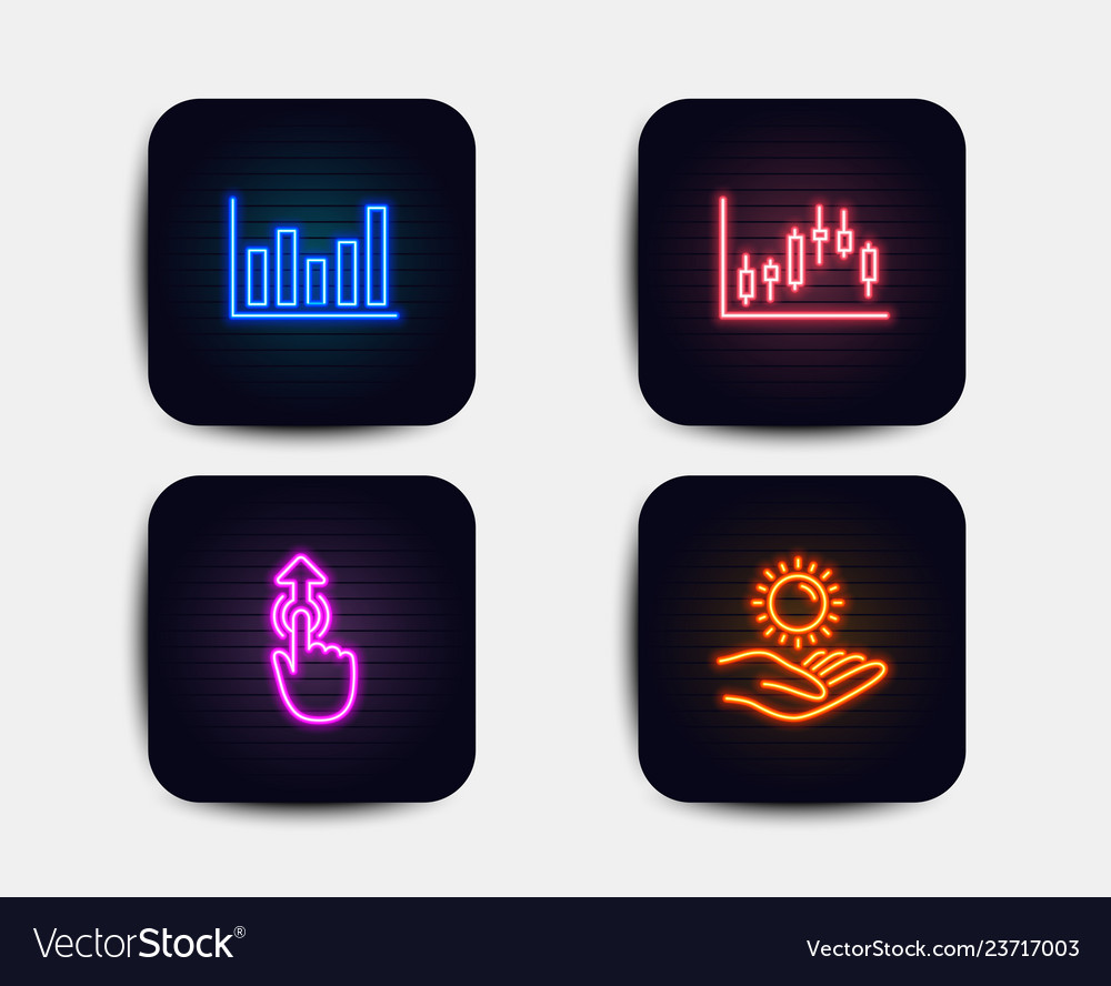 Neon set column chart candlestick graph and swipe
