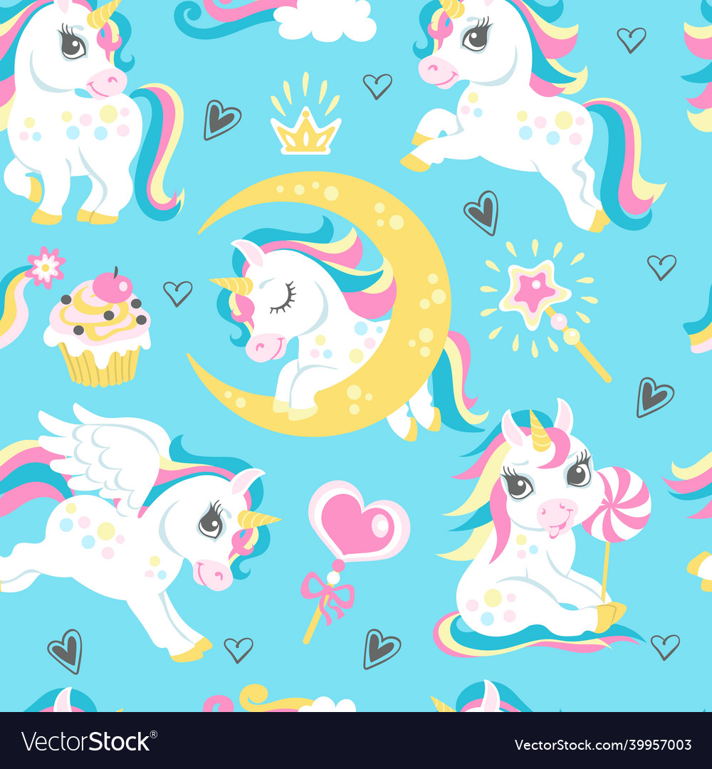 Seamless unicorns pattern cute animals background vector image Seamless unicorns pattern cute animals background