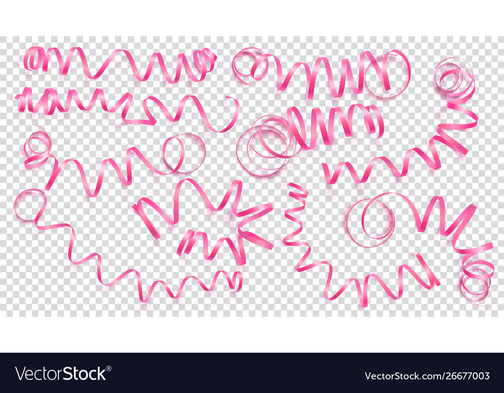 Set realistic pink ribbons on transparency Vector Image Set realistic pink ribbons on transparency