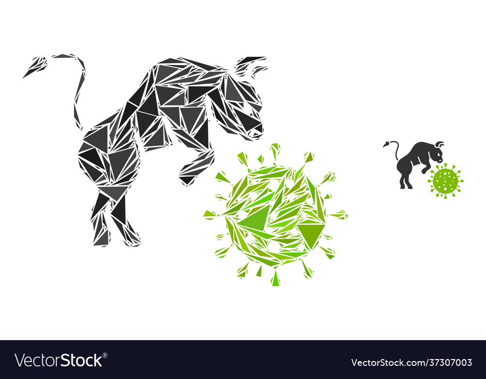 Triangle mosaic bull attacks coronavirus icon