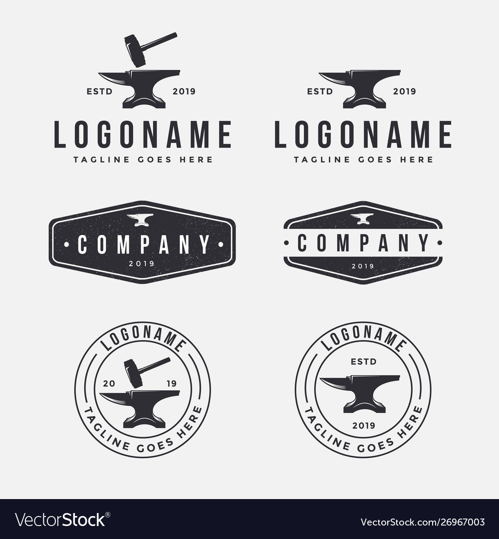 Vintage retro emblem logo set anvil blacksmith vector image Vintage retro emblem logo set anvil blacksmith