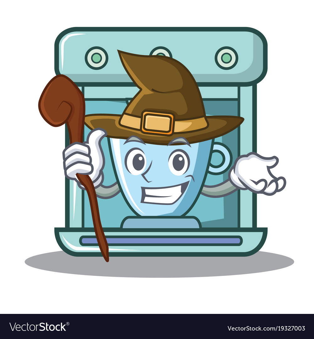 Witch coffee maker character cartoon