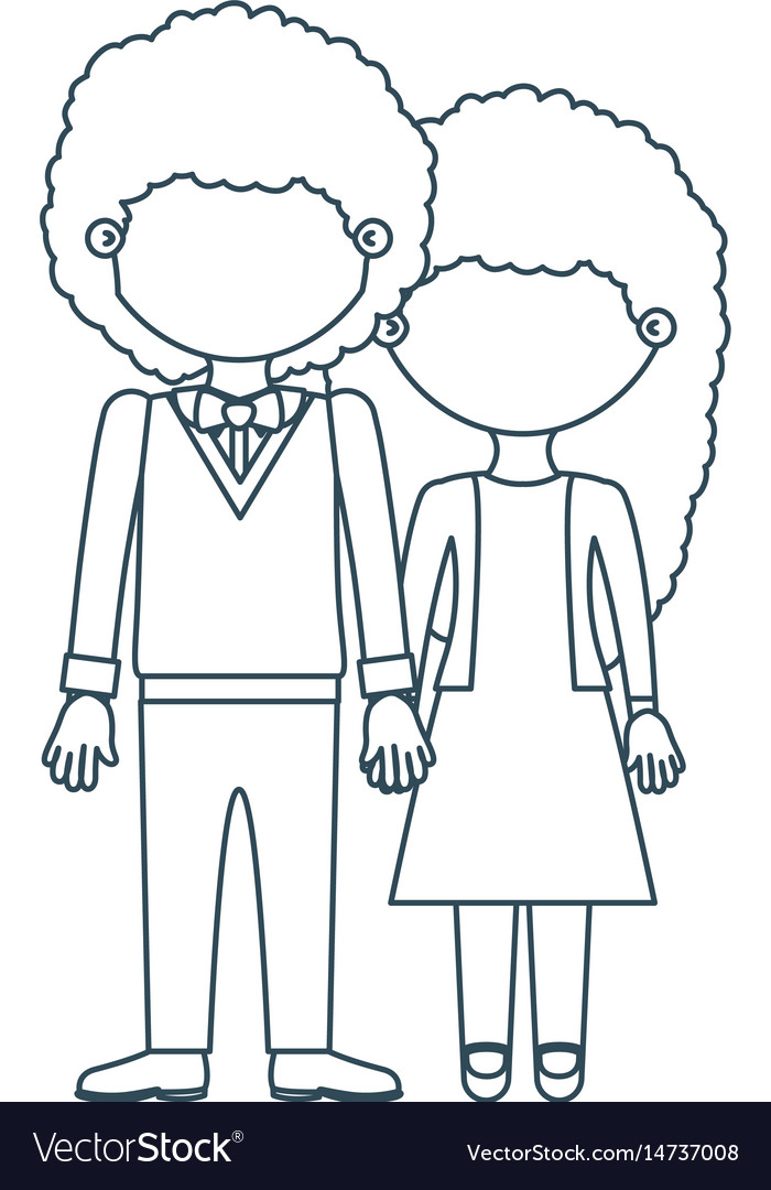 Blue contour faceless curly couple woman Vector Image