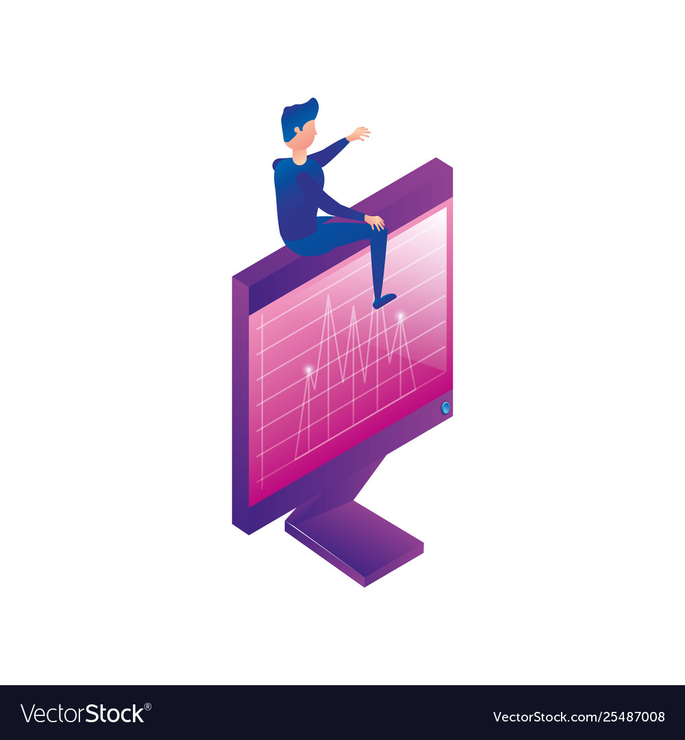 Businessman worker seated in display computer