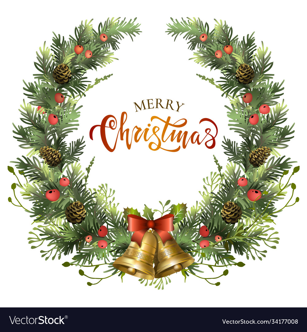 Christmas festive wreath with jingle bells fir Vector Image Christmas festive wreath with jingle bells fir