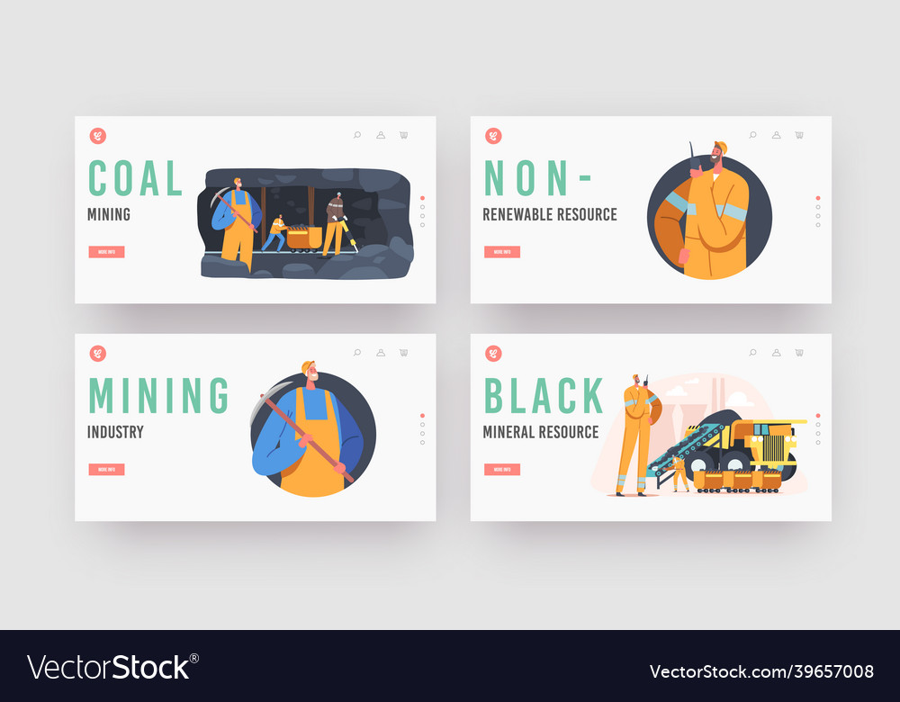 Coal mining landing page template set extraction vector image Coal mining landing page template set extraction