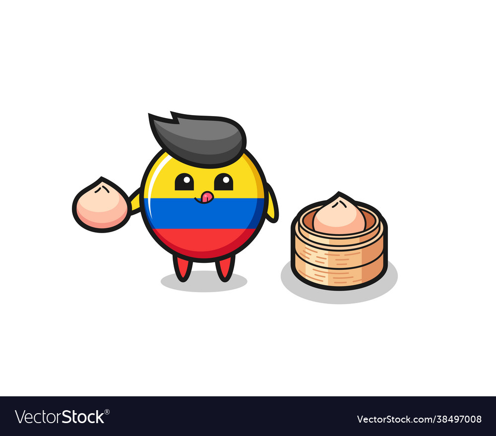 Cute colombia flag badge character eating steamed