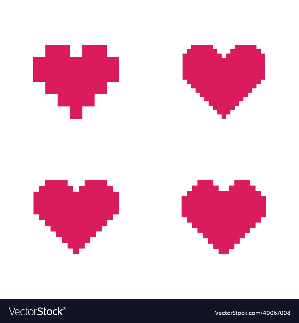 Pixel Heart Icon Set Love Symbols In Style Vector Image