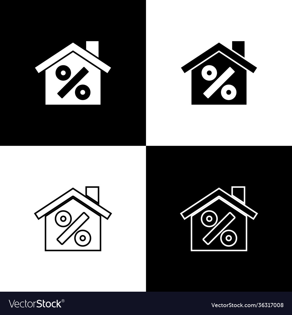 Set house with percant discount tag icon isolated