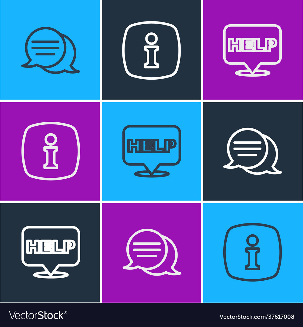 Set line speech bubble chat with text help vector image Set line speech bubble chat with text help