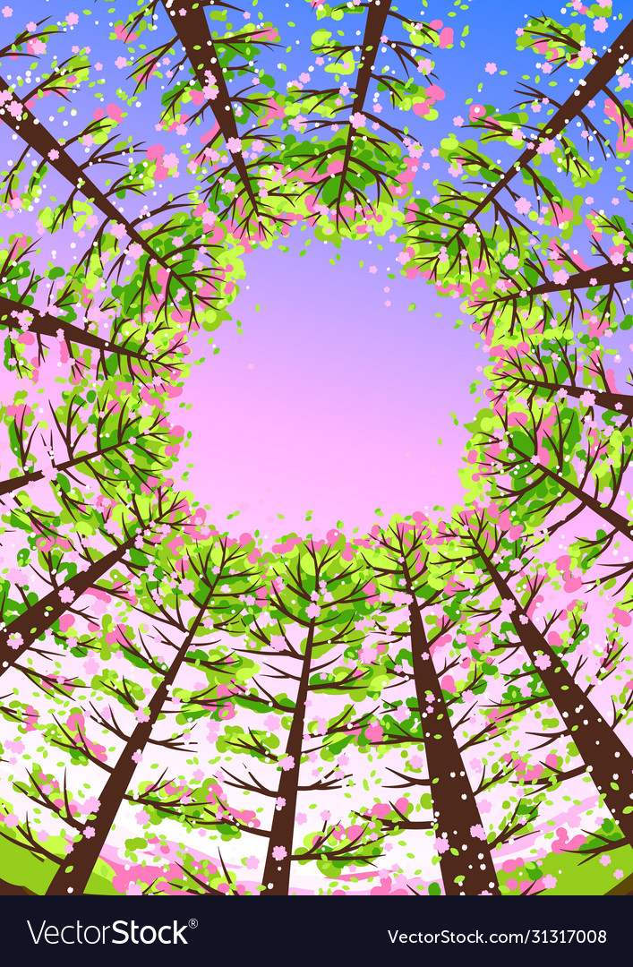 Spring forest background with stylized trees vector image Spring forest background with stylized trees