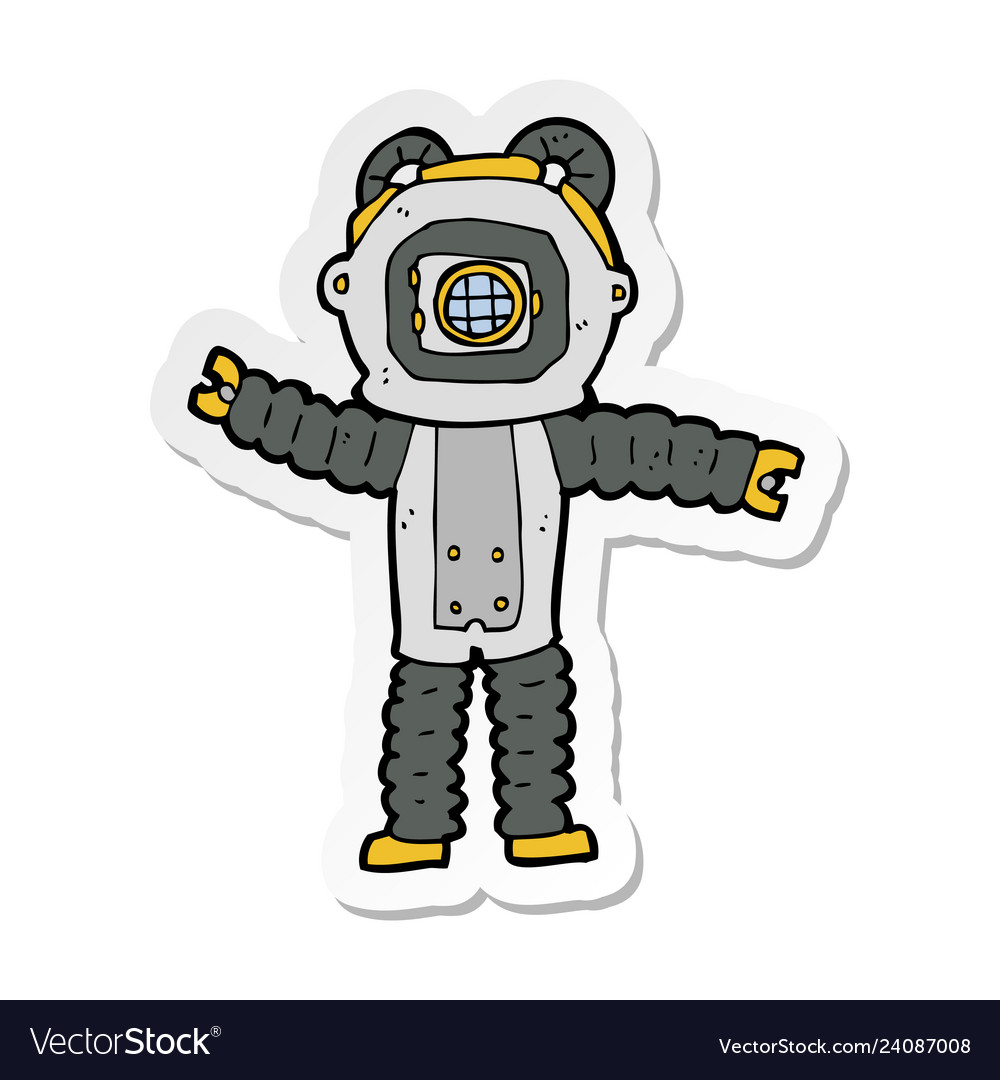 Sticker Of A Cartoon Deep Sea Diver Royalty Free Vector