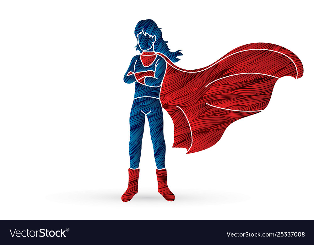 Super hero woman standing with costume cartoon