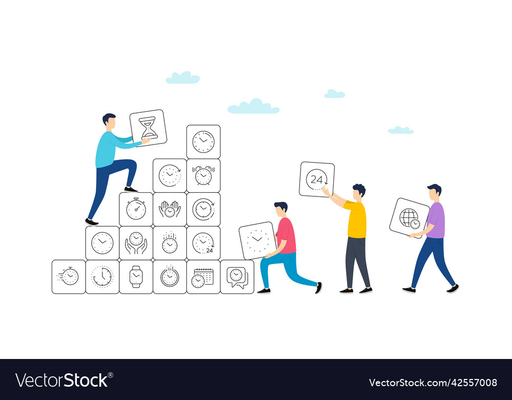 Time and clock line icons timer alarm vector image Time and clock line icons timer alarm