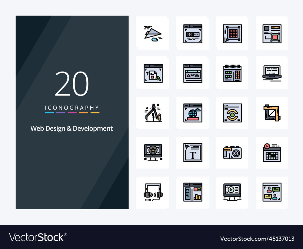 20 web design and development line filled icon