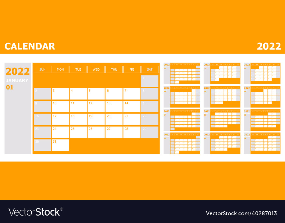 Calendar 2022 week start sunday design planner Vector Image