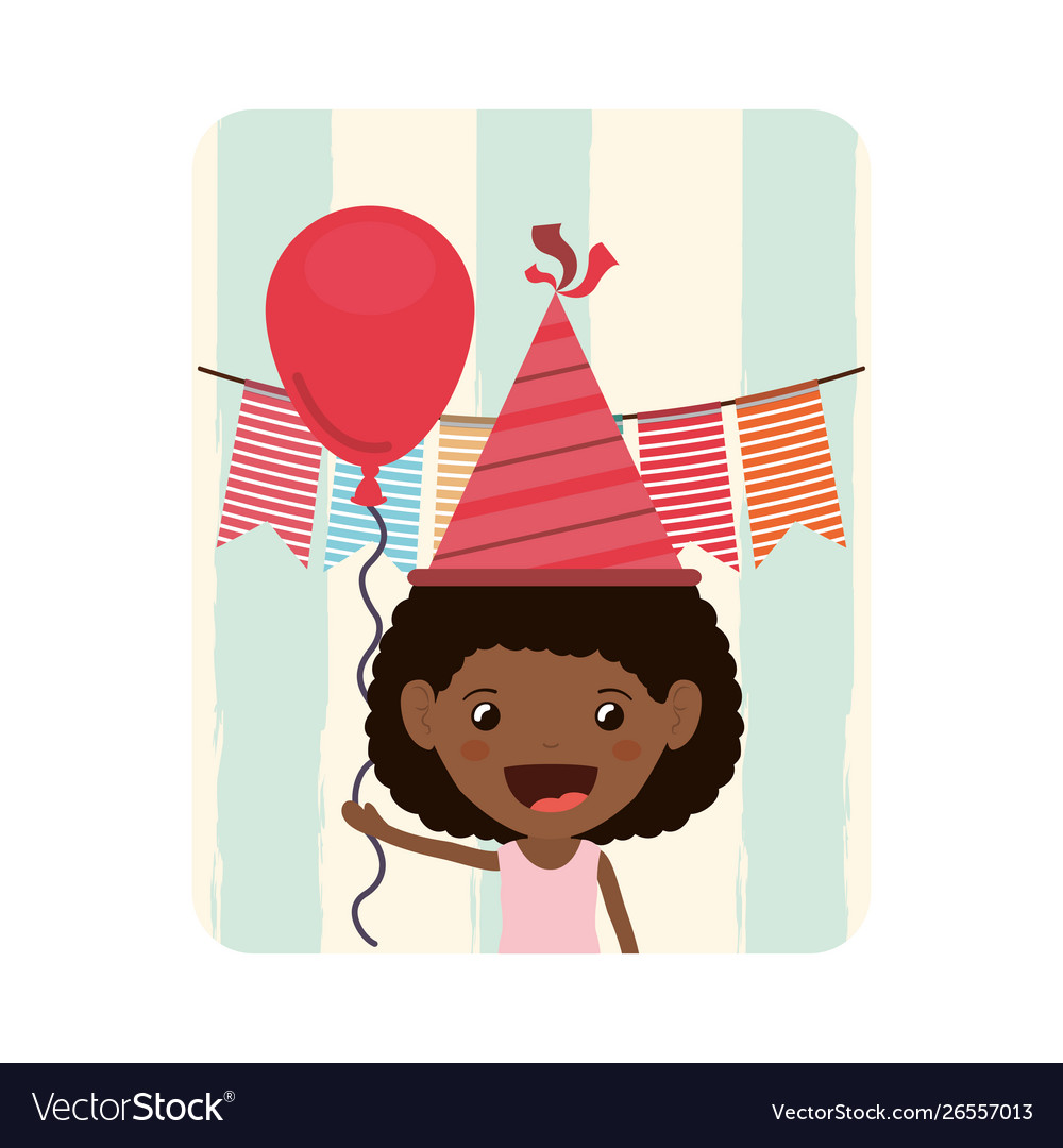 Card girl with party hat in birthday Royalty Free Vector