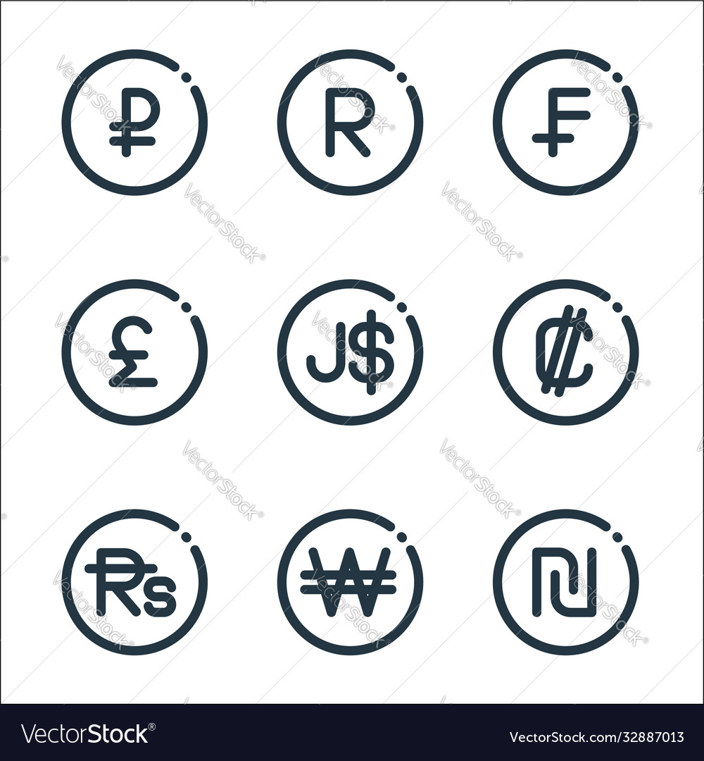 Currency line icons linear set quality