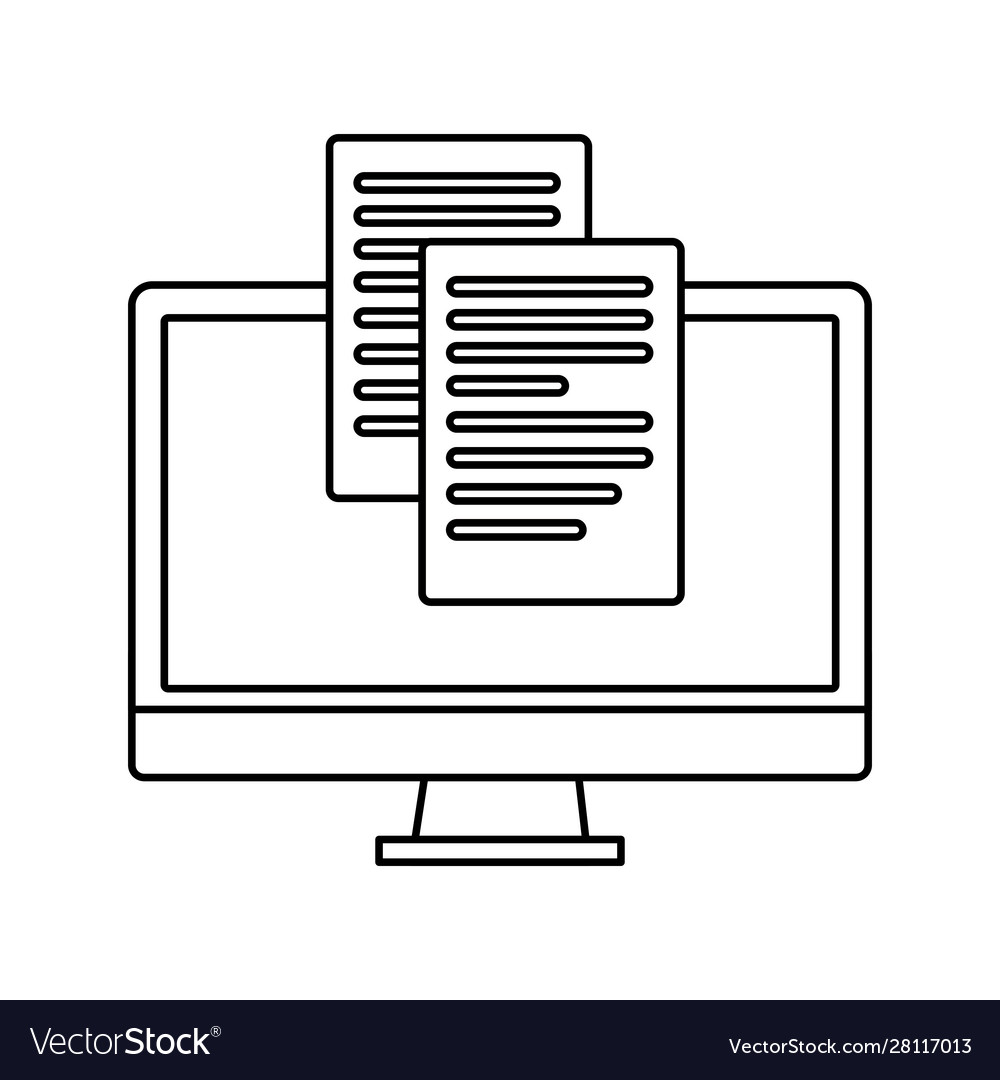 Desktop computer screen with sheet paper Vector Image Desktop computer screen with sheet paper