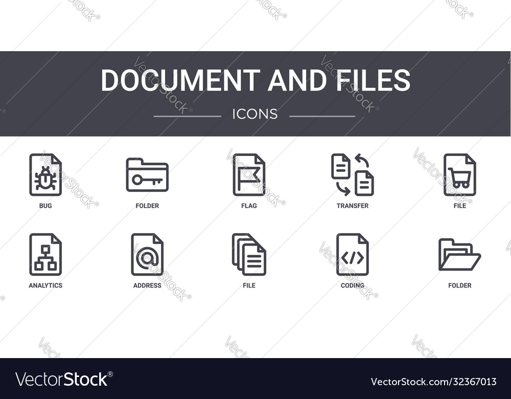 Document and files concept line icons set vector image Document and files concept line icons set
