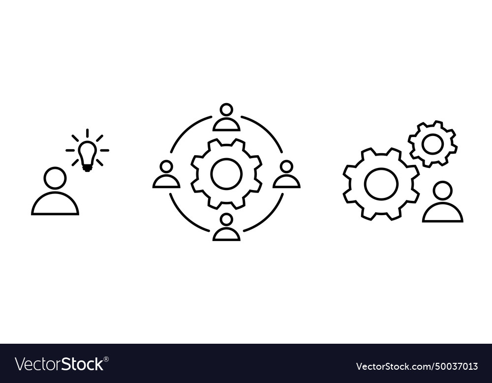 From idea to process line icon set in flat style