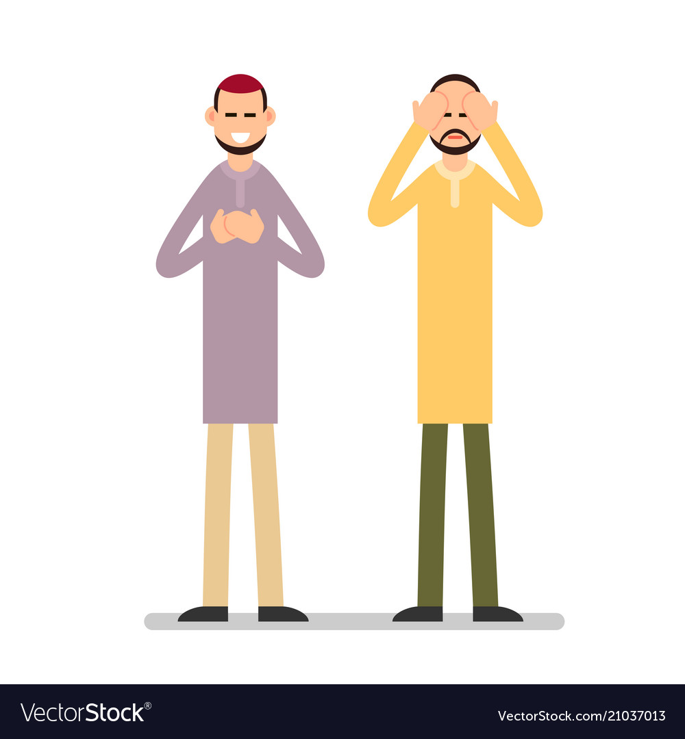 Muslim praying two arabic men in different vector image Muslim praying two arabic men in different