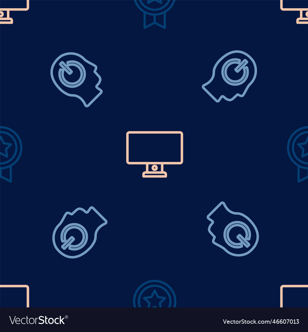 Set line game rating with medal power button vector image Set line game rating with medal power button