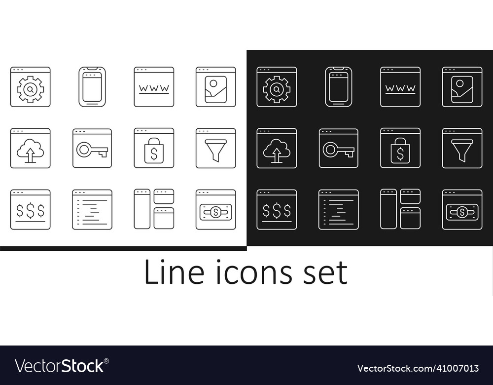 Set line online shopping on screen browser window vector image Set line online shopping on screen browser window
