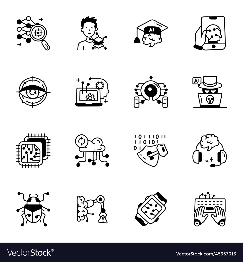 Set of ai programming and development doodles