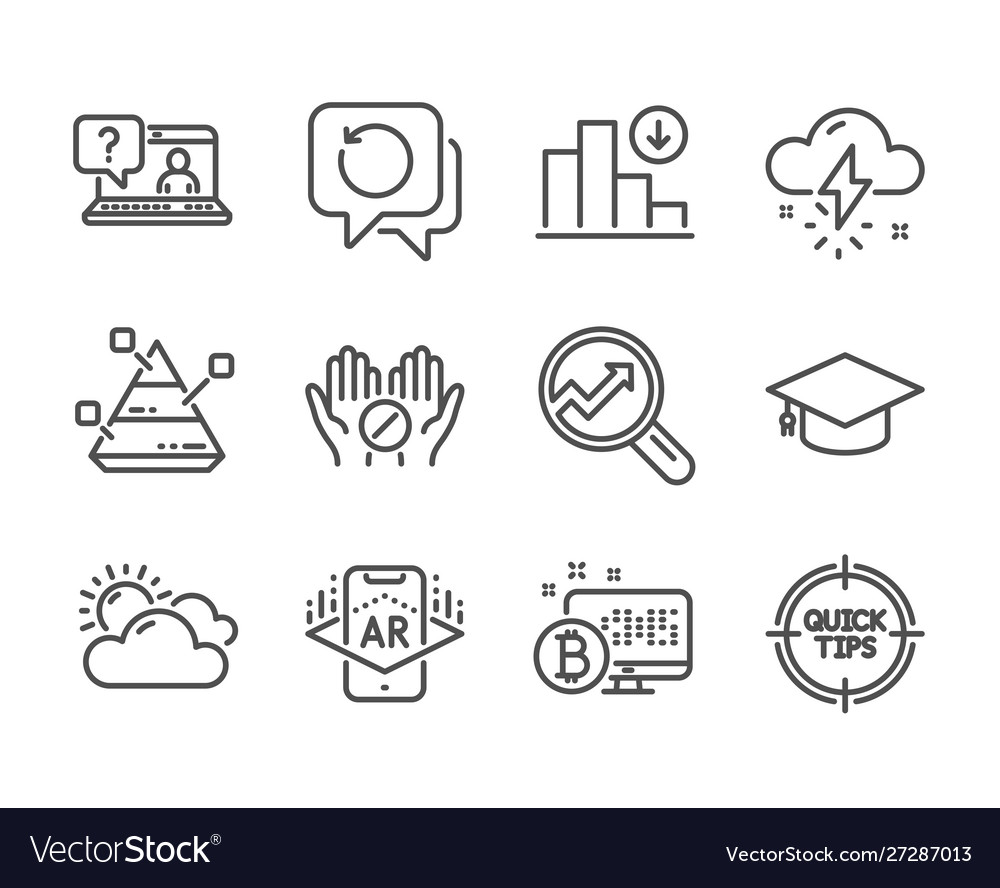 Set science icons such as faq sunny weather vector image Set science icons such as faq sunny weather