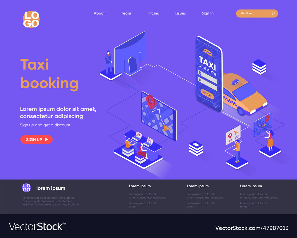 Taxi booking isometric landing page design