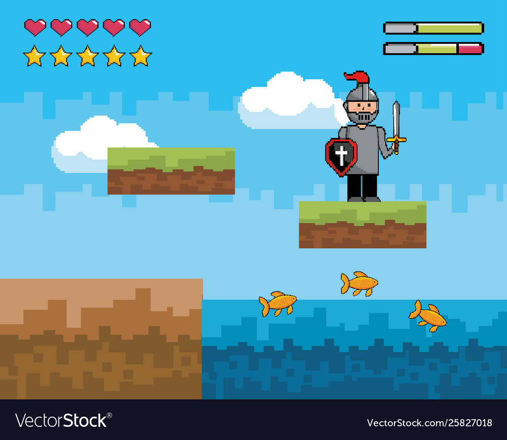 Arcade game world and pixel scene design